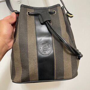 Vintage Fendi bucket drawstring Pequin Canvas Leather PVC